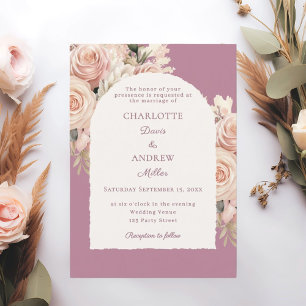 Mauve ivory dusty rose florals wedding arch invitation