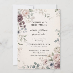 Mauve Ivory Floral Cascade Wedding Invitation