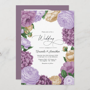 Mauve, Lavender Smoke & Champagne Floral Wedding Invitation