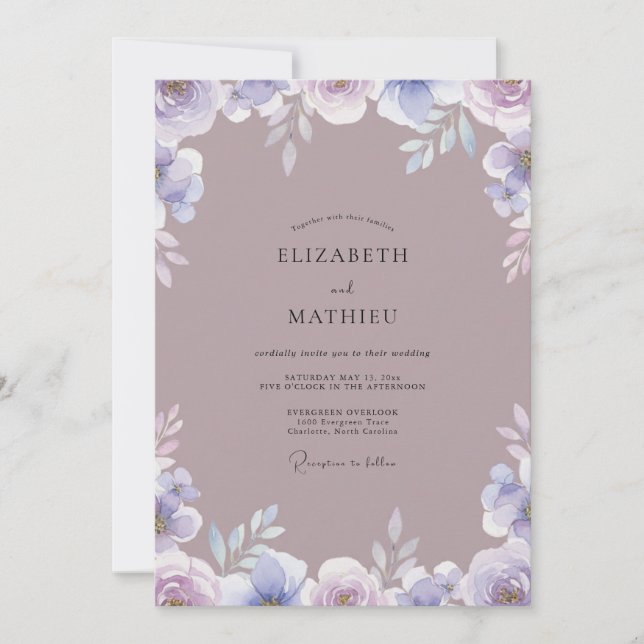 Mauve Lavender Watercolor Wedding Invitation (Front)