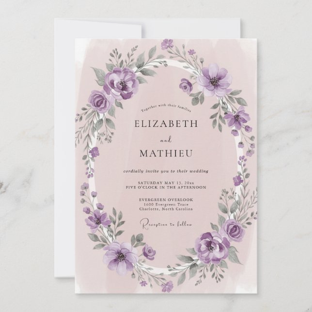 Mauve Lavender Wreath Wedding Invitation (Front)