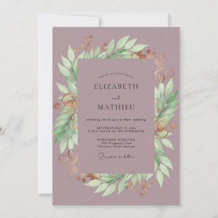 Mauve Leaf Wreath Wedding Invitation