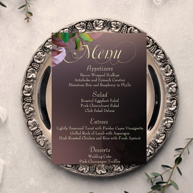 Mauve Leafy Dreams Wedding Menu (Creator Uploaded)
