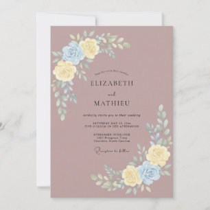 Mauve Lemon Peony Wedding Invitation