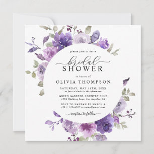 Mauve Lilac Dusty Purple Floral Bridal Shower Invitation