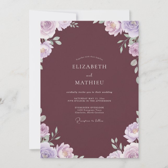 Mauve Lilac Petal Wedding Invitation (Front)