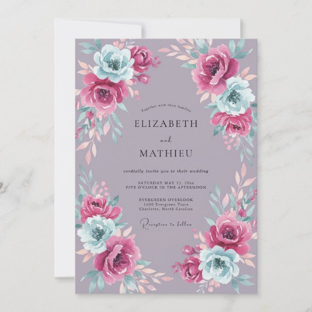 Mauve Luscious Springtime Wedding Invitation (Front)