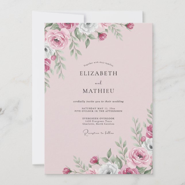 Mauve Magenta Blossom Wedding Invitation (Front)