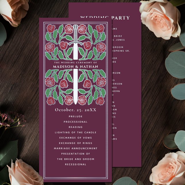 Mauve Mediaeval Floral Silver Sword Royal Wedding Programme (Creator Uploaded)