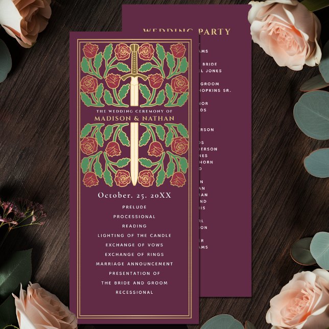 Mauve Mediaeval Gold Floral Sword Royal Wedding Programme (Creator Uploaded)