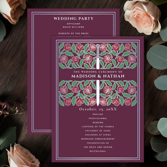 Mauve Mediaeval Silver Floral Sword Royal Wedding Programme (Creator Uploaded)
