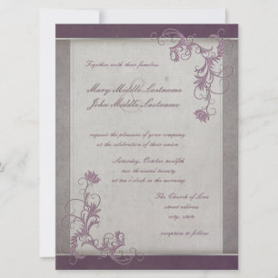 Mauve Metallic Effect Floral Border Changeable BG Invitation