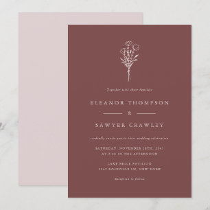 Mauve Minimalist Botanicals Wedding Invitation