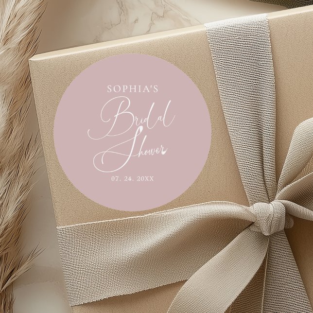 Mauve Minimalist Calligraphy Bridal Shower Classic Round Sticker (Creator Uploaded)