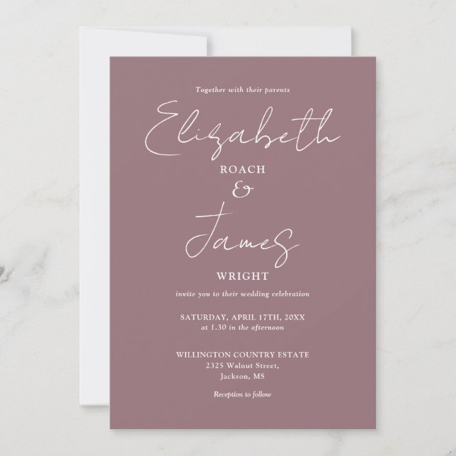 Mauve Minimalist Elegant QR Code Wedding Invitation (Front)
