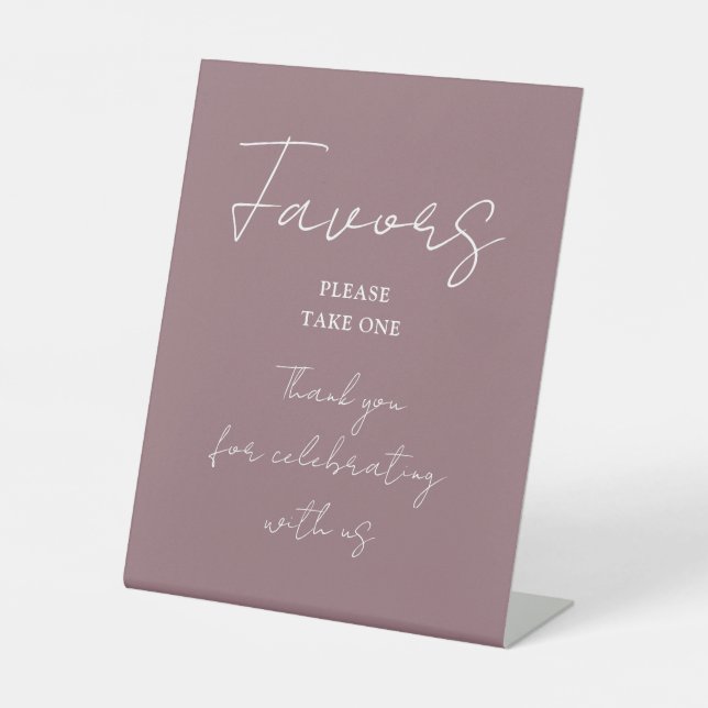 Mauve Minimalist Elegant Script Favours Pedestal Sign (Front)