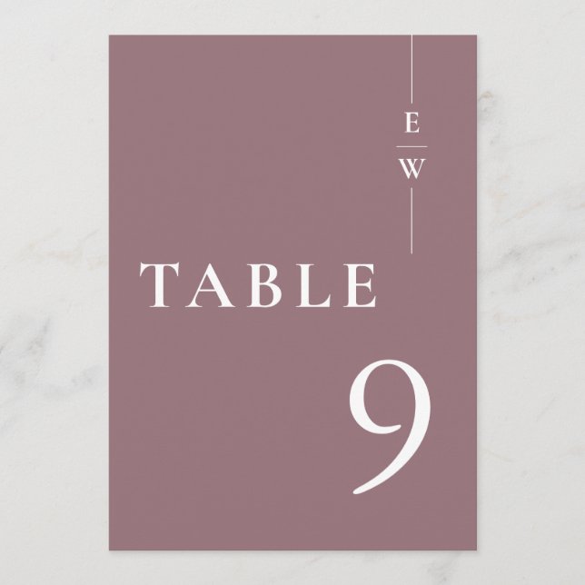 Mauve Minimalist Modern Monogram Table Number (Front)