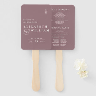 Mauve Minimalist Monogram Wedding Program Hand Fan