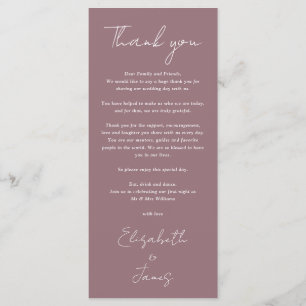 Mauve Minimalist Wedding Thank You Place Card