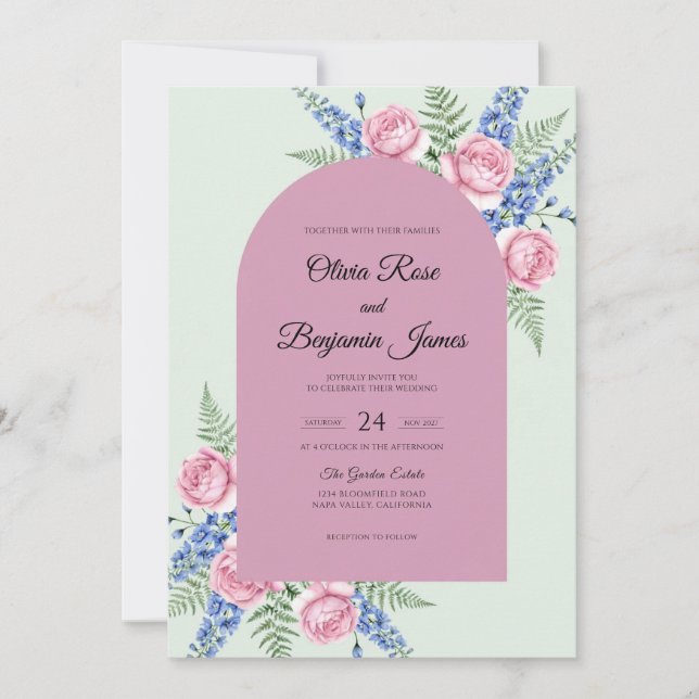 Mauve Mint Fern Wedding Invitation (Front)