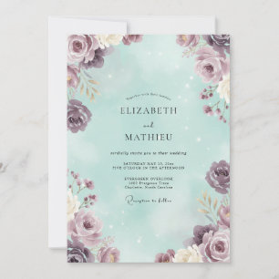 Mauve Mint Rose Wedding Invitation