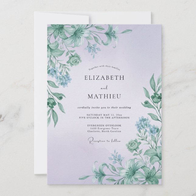 Mauve Minty Leaf Wedding Invitation (Front)