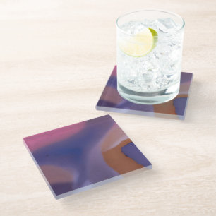 “Mauve Mirage Flow” – Abstract Pink Blue Peach Glass Coaster