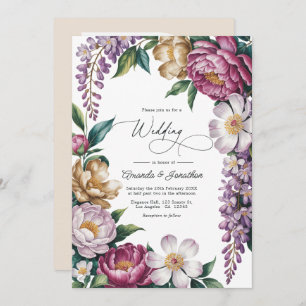 Mauve Mist, Champagne Gold & White Floral Wedding Invitation