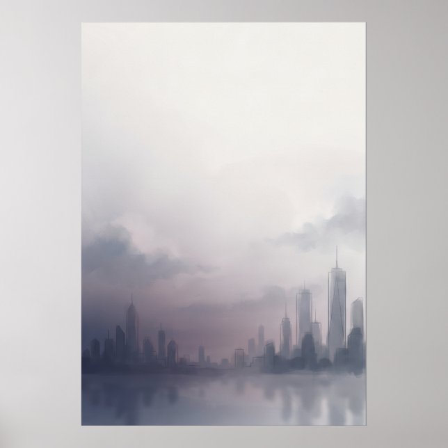 Mauve Mist City Skyline Watercolor Poster (Front)