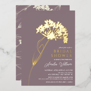 Mauve Modern Floral Bridal Shower Foil Invitation