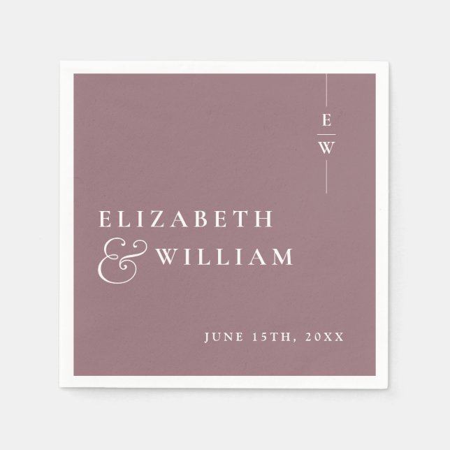 Mauve Modern Minimalist Elegant Monogram Wedding Napkin (Front)