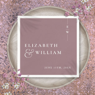 Mauve Modern Minimalist Elegant Monogram Wedding Napkin