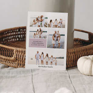 Mauve Modern Neutral 5 Photo Elegant Holiday Card