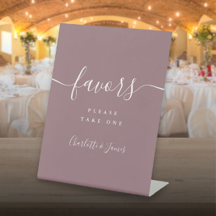 Mauve Modern Script Wedding Favours Table Pedestal Sign