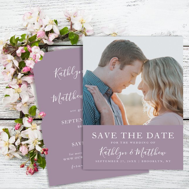 Mauve Modern Typography Simple Photo Wedding Save The Date (Creator Uploaded)