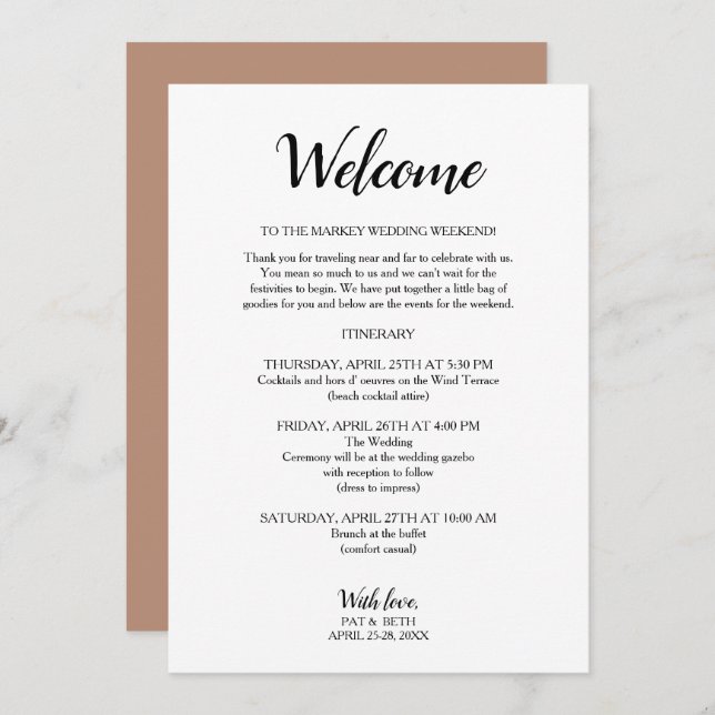 Mauve modern Wedding Weekend Itinerary Invitation (Front/Back)