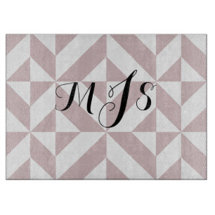 Mauve Monogram Geometric Deco Cube Pattern Cutting Board