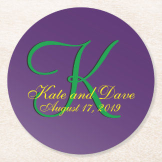 Mauve Monogram Purple Fab Round Paper Coaster