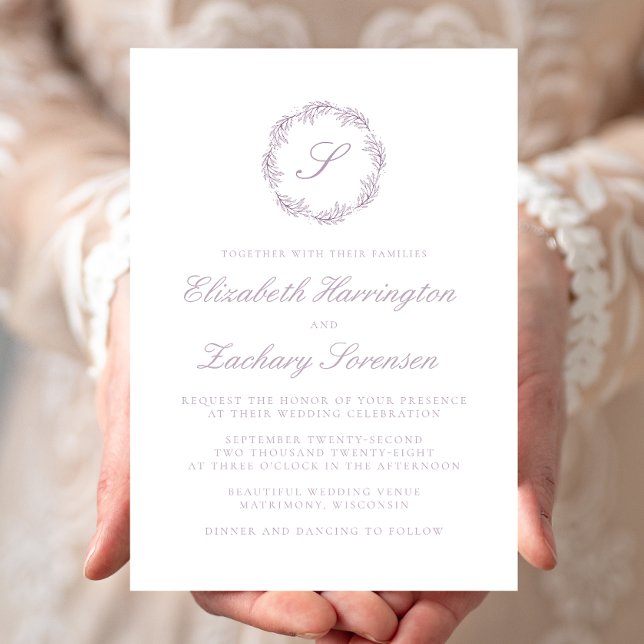 Mauve Monogram Wreath Script Wedding Invitation (Creator Uploaded)