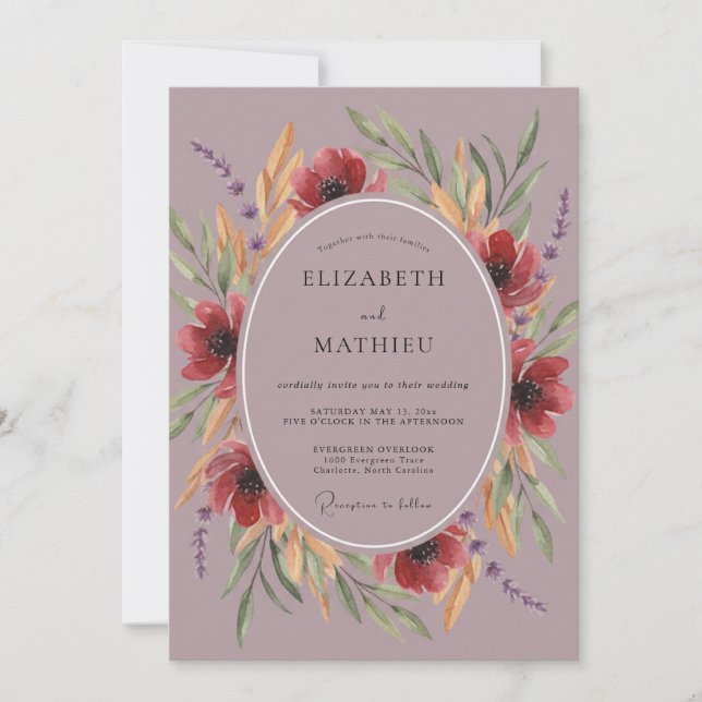 Mauve Moody Autumnal Wedding Invitation (Front)
