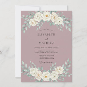 Mauve Moody Botanical Vintage Wedding Invitation