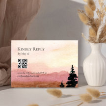 Mauve Mountain Lake Watercolor QR Code