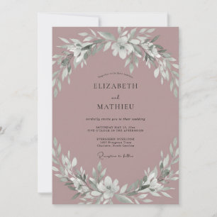 Mauve Muted Botanical Romantic Wedding Invitation