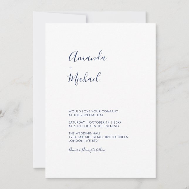 Mauve & Navy | Simple Minimal Wedding Invitation (Front)