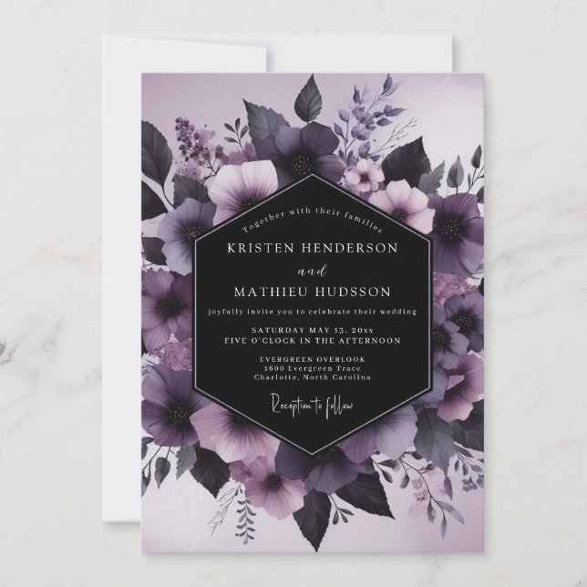 Mauve Nocturnal Flora Wedding Invitation (Front)
