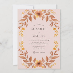 Mauve Ochre Leafy Wedding Invitation