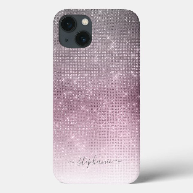 Mauve Ombre Sparkle Glitter Girly Glam Monogram Case-Mate iPhone Case (Back)