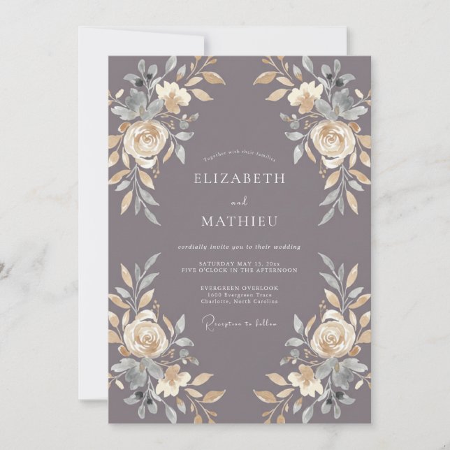 Mauve Ornate Autumn Wedding Invitation (Front)
