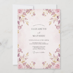 Mauve Ornate Floral Wedding Invitation