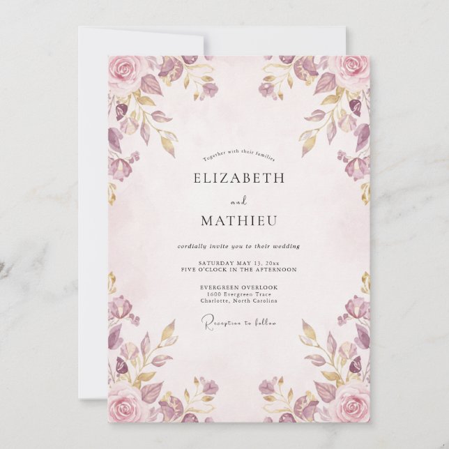 Mauve Ornate Floral Wedding Invitation (Front)